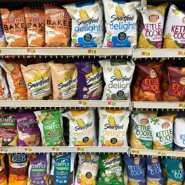 "Popcorn and chip aisle at Walmart"