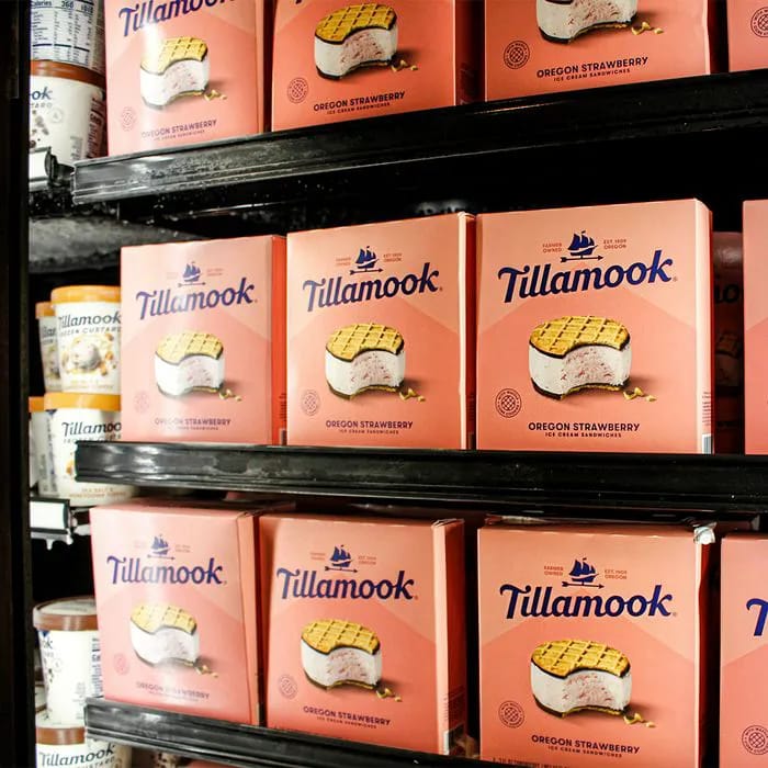 "Tillamook ice cream sandwiches on display"