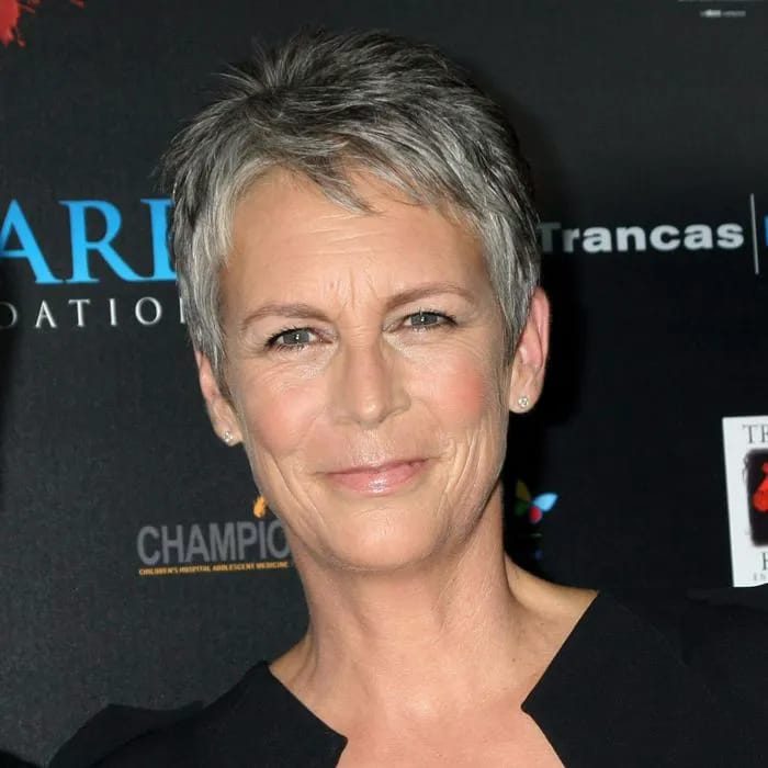 jamie lee curtis red carpet headshot pixie haircut