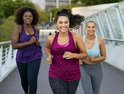 Friends running together.