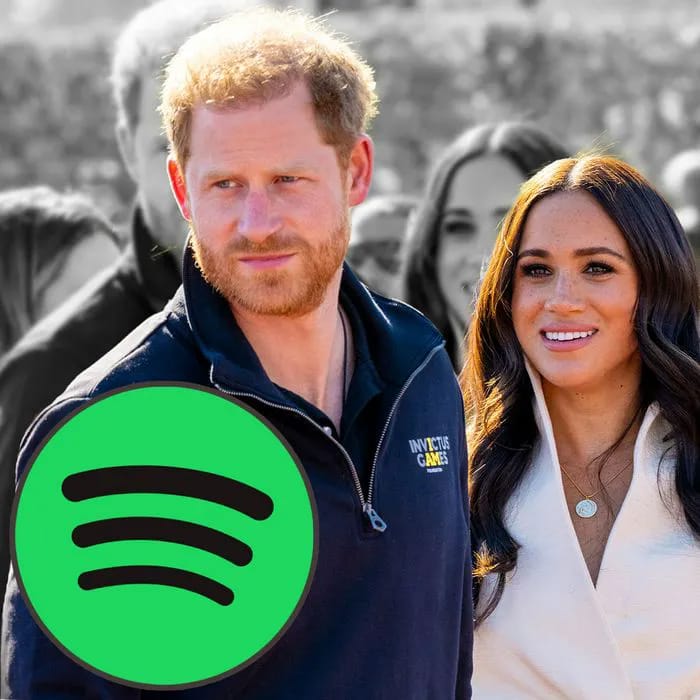 Meghan Markle and Prince Harry featured with the Spotify logo.