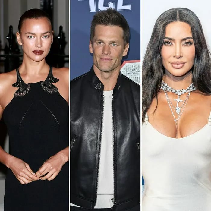 Irina Shayk, Tom Brady, and Kim Kardashian together at an event.
