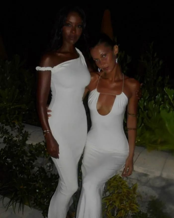 Fanny Bourdette-Donon and Bella Hadid white dress Instagram