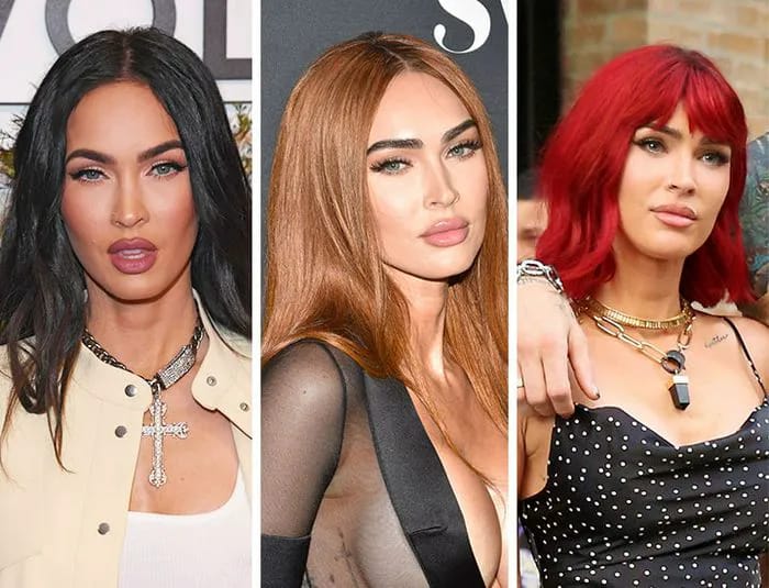 Megan Fox different hair colors black hair orange hair bright red hair