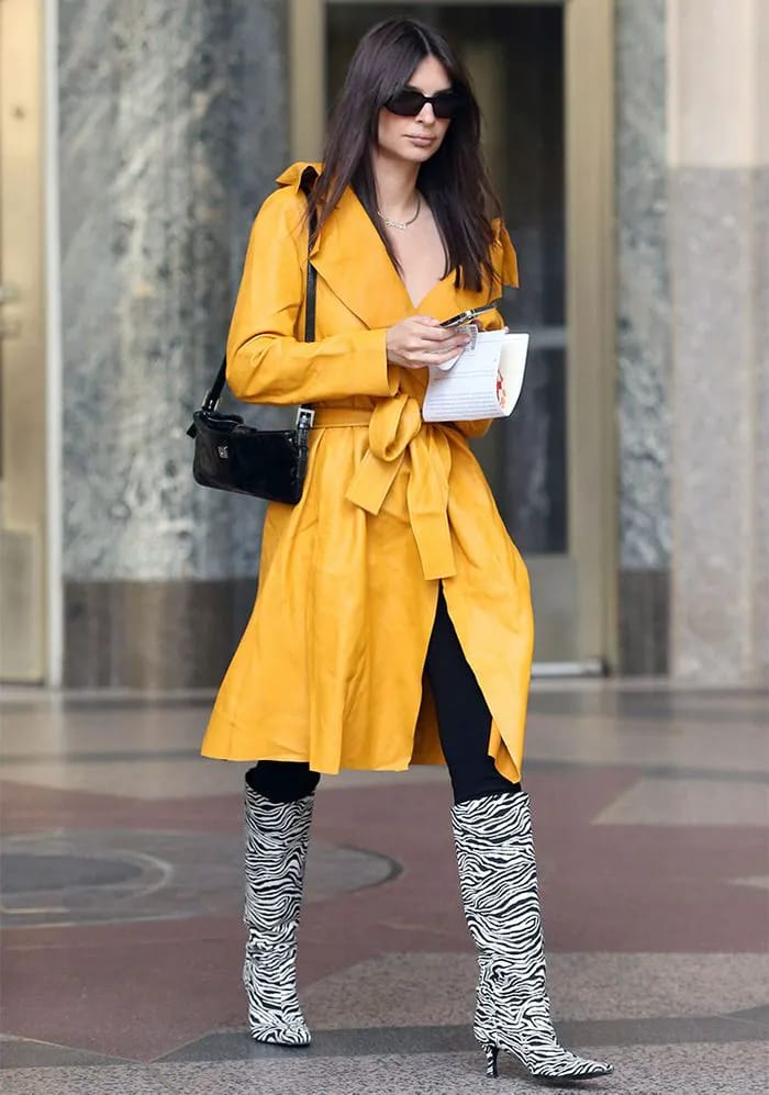 emily ratajkowski yellow coat