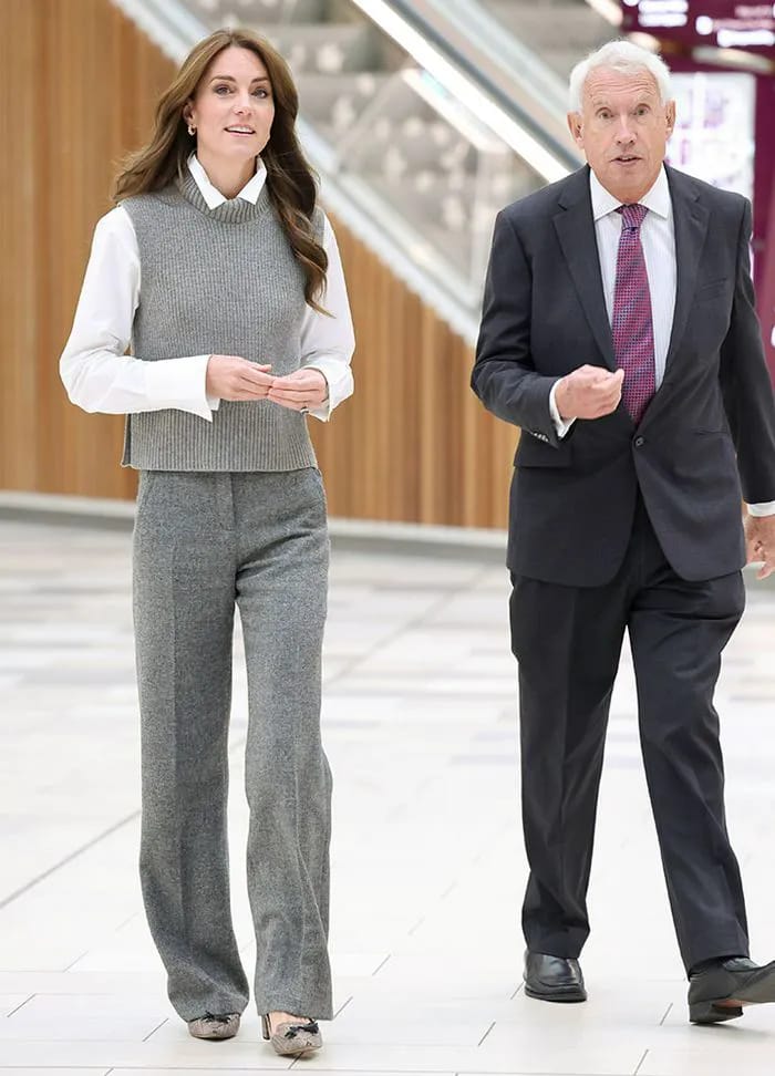 Kate Middleton button down shirt gray vest gray trousers Vsi Razom Community Hub