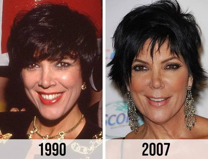 Kris Jenner's transformation from 1990 to 2007 highlights her evolving beauty.