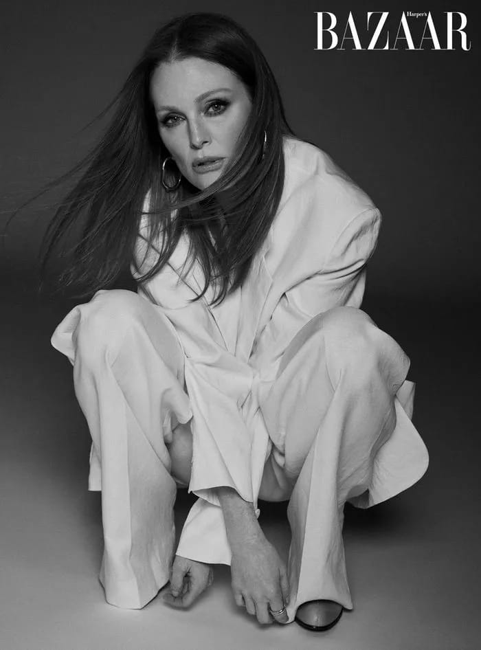 Julianne Moore Harper's Bazaar UK February 2024 black and white