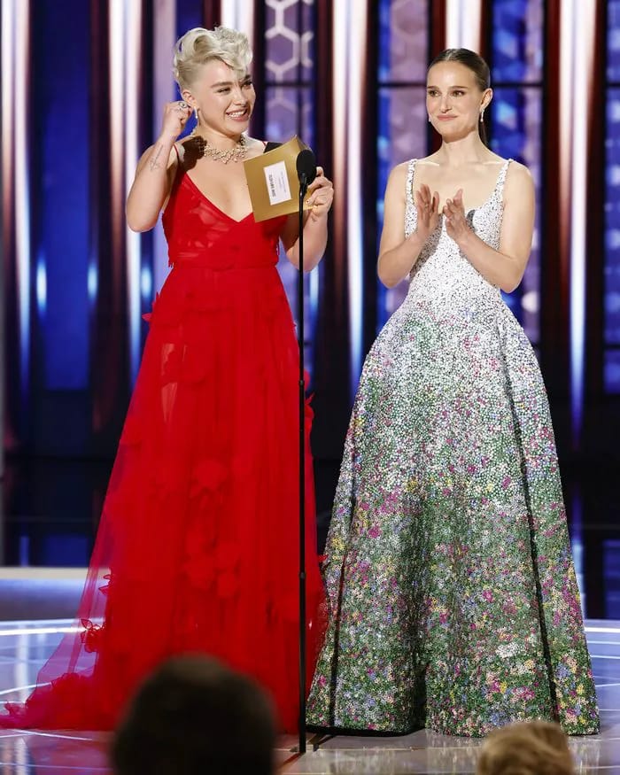 Natalie Portman Florence Pugh presenting 81st Annual Golden Globe Awards