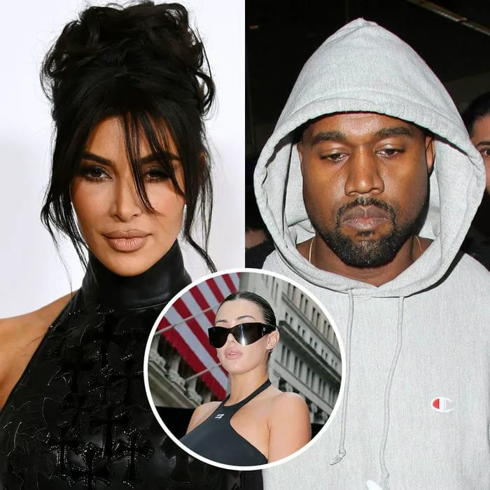 Kim Kardashian and Kanye West at an event with Bianca Censori