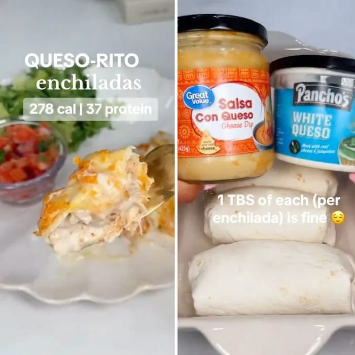 "High protein Queso Rito enchiladas by Makayla Thomas Fit"