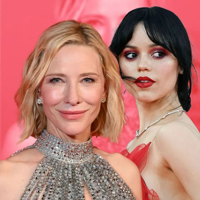 Cate Blanchett and Jenna Ortega showcasing outfits at Venice Film Festival.