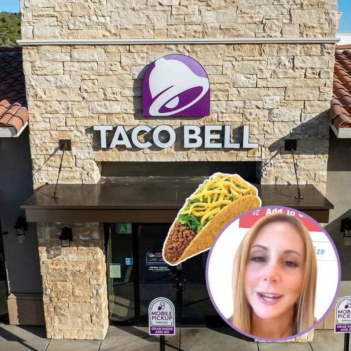 "Taco Bell storefront with dietician Jaclyn London"