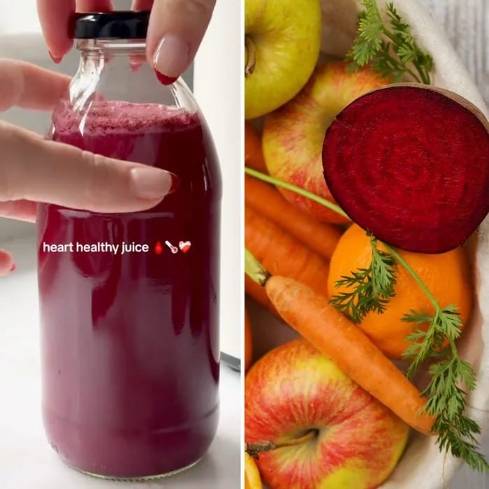 "Heart-healthy juice with beets, carrots, and apples by TikTok user The Plant Collective"