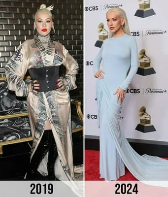 Christina Aguilera's impressive weight loss transformation from 2019 to 2024.