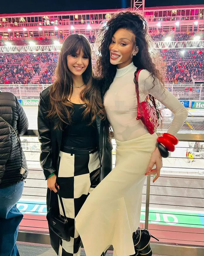 "Nina Dobrev and Winnie Harlow at the Formula 1 races"