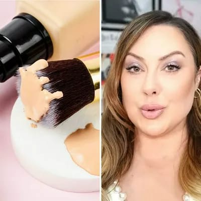 Makeup brush with foundation by YouTuber Marlena Stell