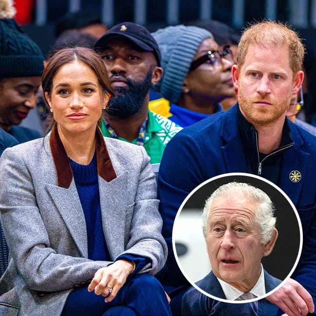 Meghan Markle, Prince Harry, and King Charles at a royal event.