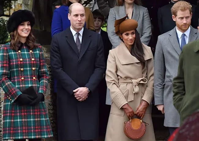 Prince Harry and Meghan Markle with Prince William and Kate Middleton Christmas Day church service