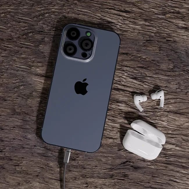 Close-up of iPhone charging with a lightning connector