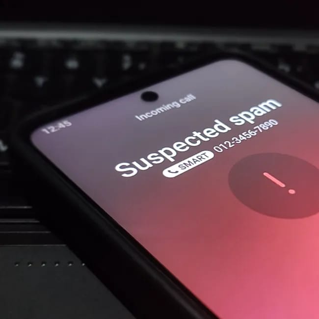 Incoming spam call notification on smartphone