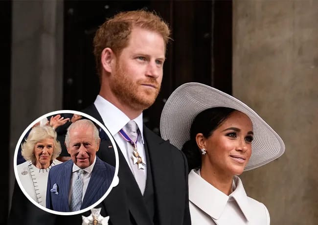 Prince Harry and Meghan Markle with King Charles and Queen Camilla