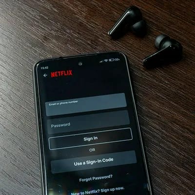 Netflix login screen on a mobile device.