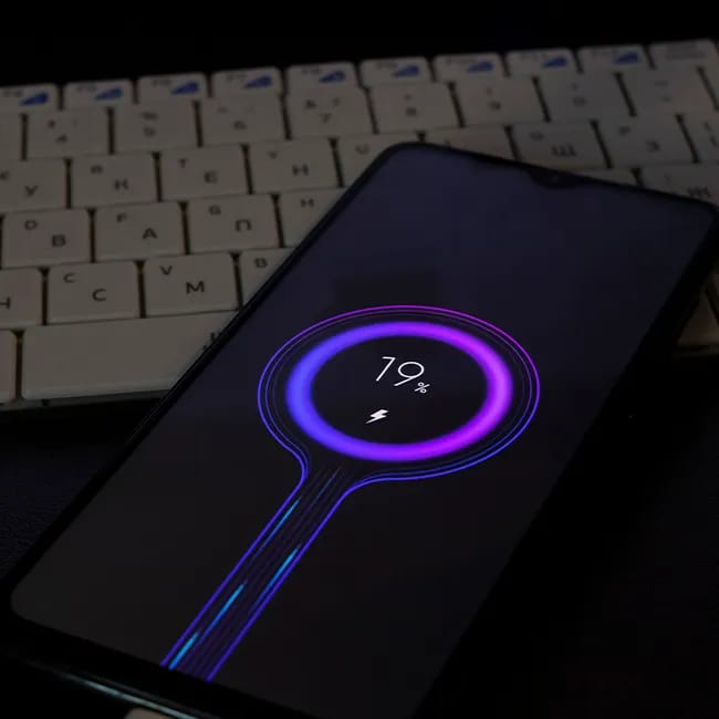 Android phone charging, emphasizing battery life.