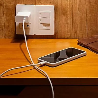 Android phone charging with power connection.