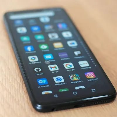Android phone displaying various apps
