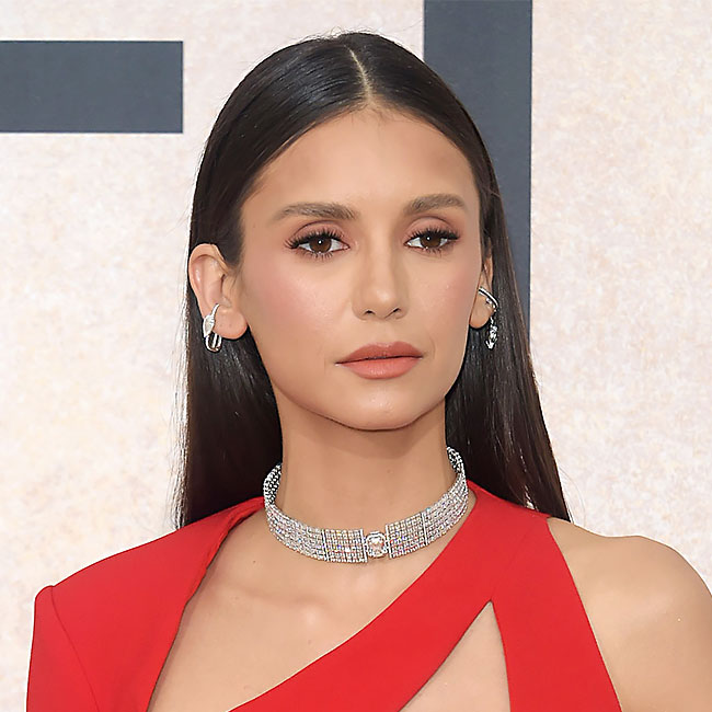 nina dobrev red dress shows lean legs in short at Hollywood chat show Nina Dobrev's Stunning Red Dress