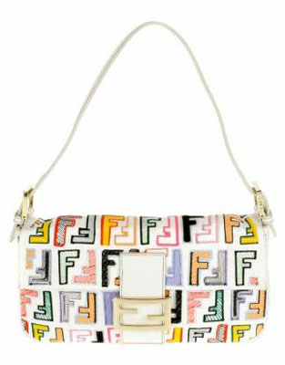 Baguette bag in white leather with multicolored Fendi logos