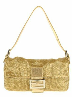 Vintage Baguette bag embellished with golden and silver iridescent beads