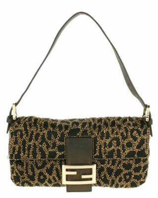 Vintage Baguette bag in black duchess satin embellished with golden beads