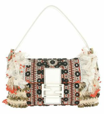 Vintage Baguette bag in canvas with embroidered flowers, sequins and tulle