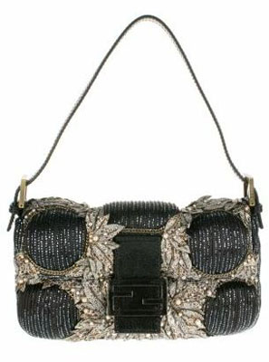 Vintage Baguette bag in denim with embroidered gold threads