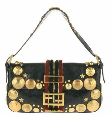 Vintage Baguette bag in leather with embroidered gold metal studs