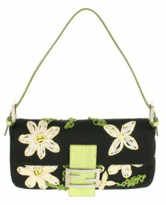 Vintage Baguette bag in satin with embroidered flowers