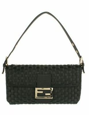 Vintage Baguette bag in woven straps of black duchess satin