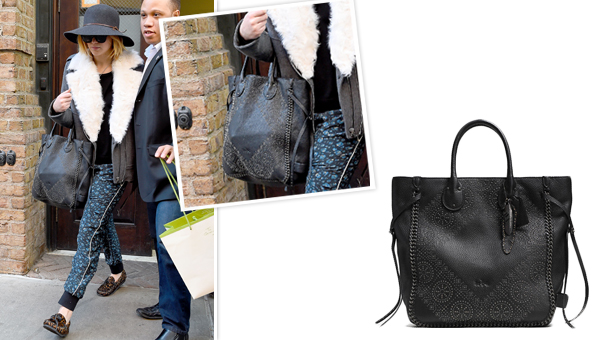 Jennifer Lawrence Black Tote Bag | Coach Tatum Studded Tall Tote