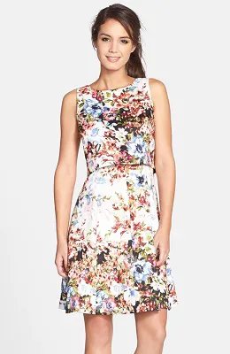 Gabby Skye Floral Print Shantung Popover Dress Image from SHEfinds