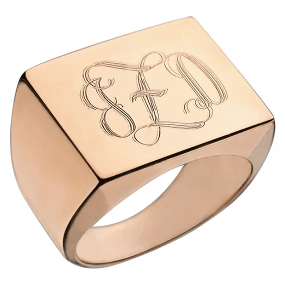 Engraved swirly initial square ring by Jennifer Zeuner