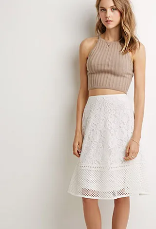 Mesh-Paneled Lace A-Line Skirt Image from SHEfinds