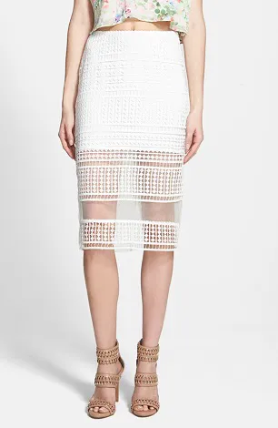 J.O.A. Lace Overlay Pencil Skirt Image from SHEfinds