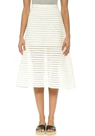 Cynthia Rowley Denim Mesh Midi Skirt Image from SHEfinds