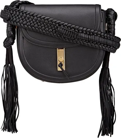 Stylish front view of a designer handbag.
