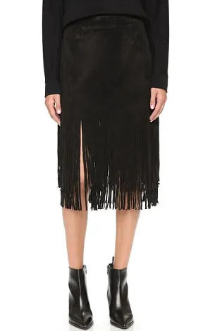 J.O.A. Suede Fringe Contrast Skirt Image from SHEfinds