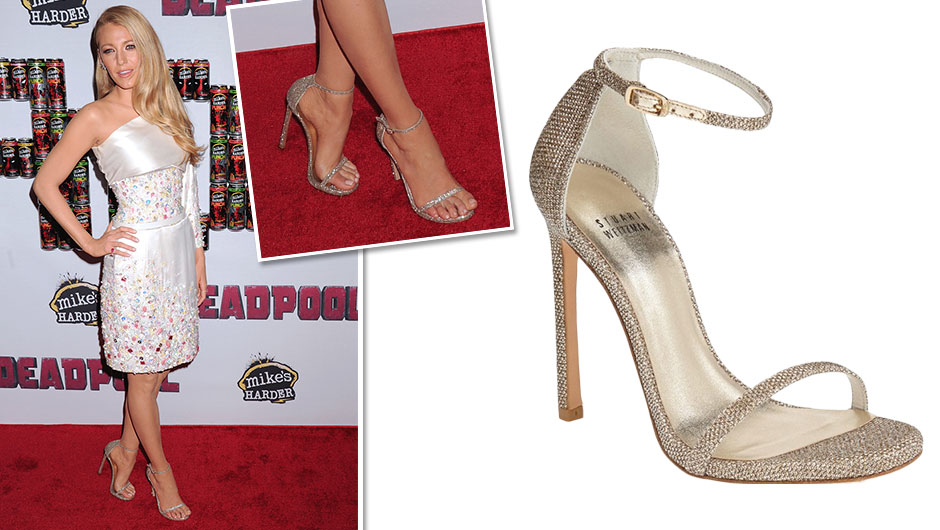 Blake Lively Sandals | Stuart Weitzman Nudist High Heel Sandal Metallic ...