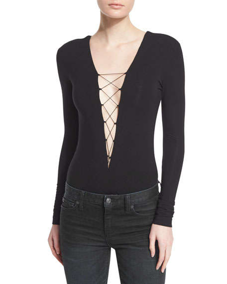 Selena Gomez Lace-Up Bodysuit | T by Alexander Wang Lace-up Stretch ...