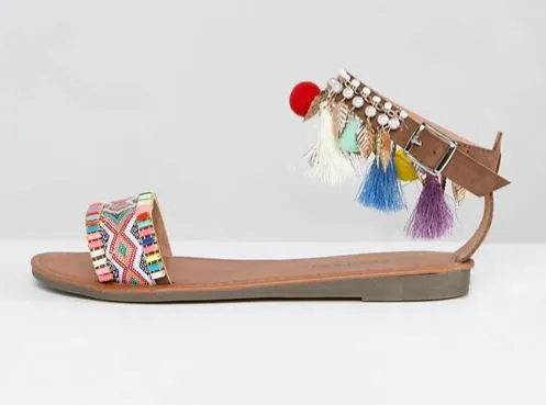Boohoo Beaded Pom Pom Detail Sandal